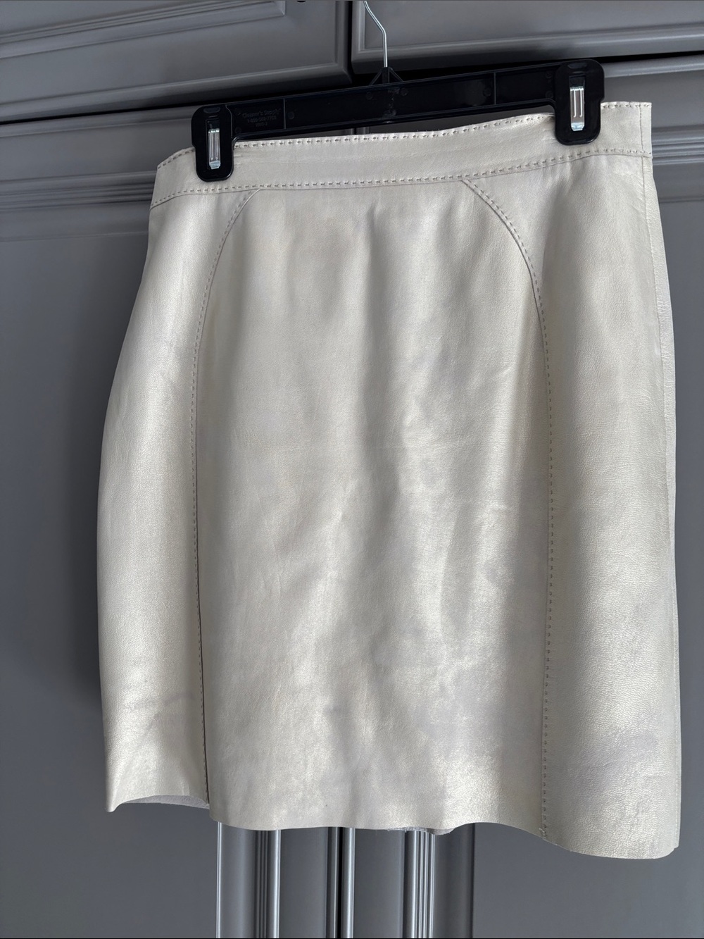Elie Tahari Ivory A-Line Leather Skirt